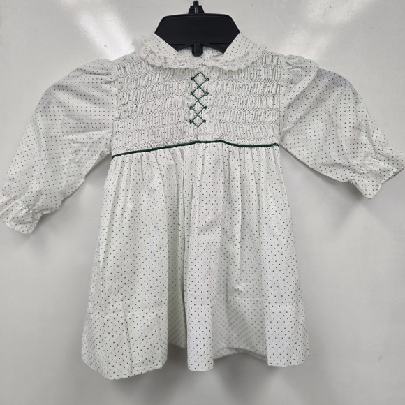 Other - Polly Flinders Vintage Toddler Dress 2T Polka Dot Hand Smocked Dress Green White
